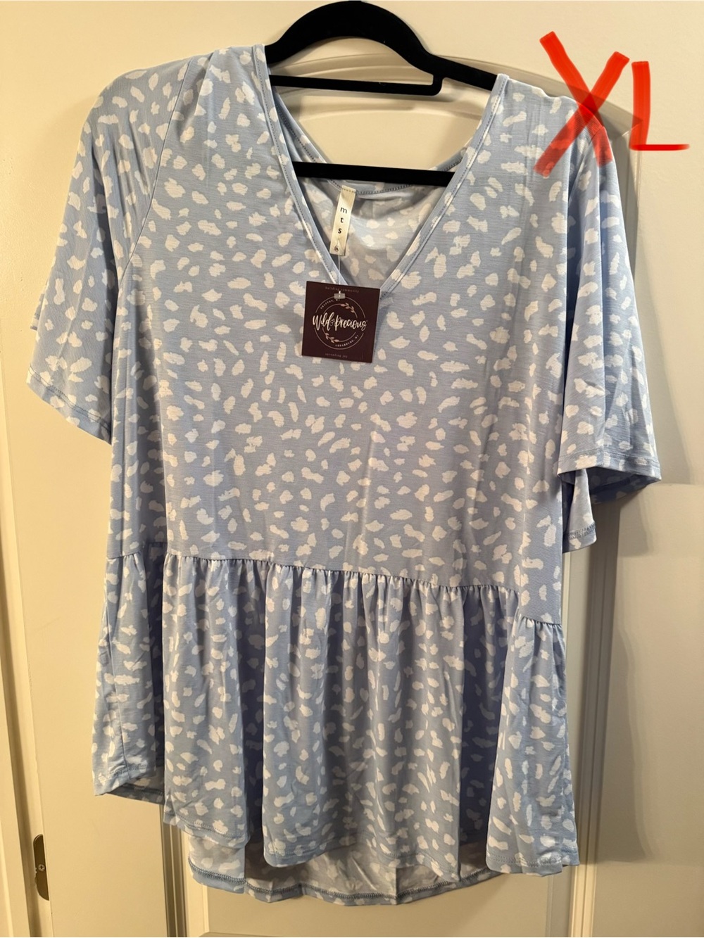mts Light Blue & White V-Neck Peplum Tunic